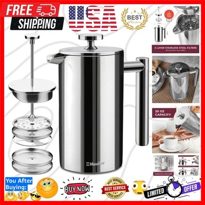 Кофеварка Living French Press 20 унций из нержавеющей стали кофе френч-пресс, 4... - Изображение 1 из 4