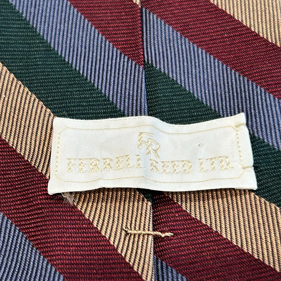 Ferrell Reed Hand Woven Herringbone Red Blue Green Yellow Striped Silk Tie UK - Image 1 of 4