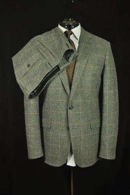 J. recente Terno Crew Ludlow lã flanela cinza janela slim fit sem forro 40R - Imagem 1 de 4