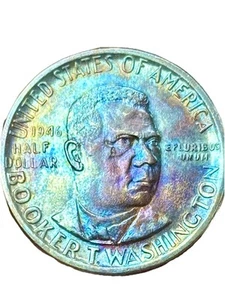 1946 Booker T. Washington Commemorative Half Dollar U.S.A Coin SILVER Toned - Picture 1 of 2