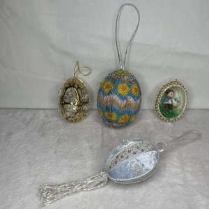 Mixed Lot 4 Easter Ornament Beaded Gold Fabric Diorama Decor Highly Detailed - Picture 1 of 20