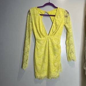 Windsor Plunge V Neck Long Sleeve Eyelash Lace Bodycon Fitted Dress XS - Picture 1 of 7