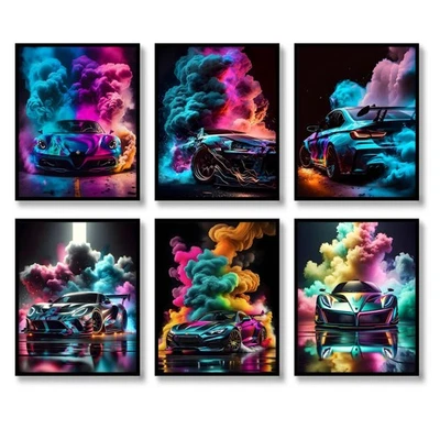 Graffiti Wall Art Prints Set of 6 Cool Car Posters Fashion Colorful Canvas Mo... - Image 1 of 4