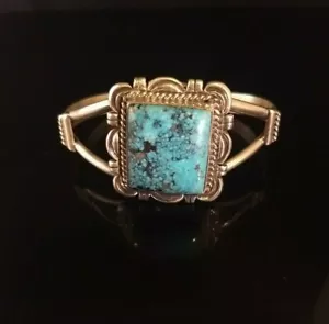 Navajo Signed Kingman Sterling Silver Turquoise Cuff Bracelet By Cecil Atencio - Picture 1 of 10