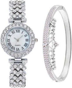 Women Watches Diamond Luxury Quartz Watch Ladies Wristwatches with Crown Bangle - Picture 1 of 5