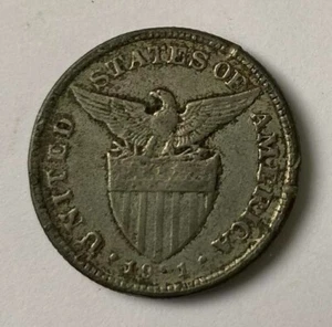 1921 20 Centavos US Philippine Old Counter Not-Silver Coin - Picture 1 of 7