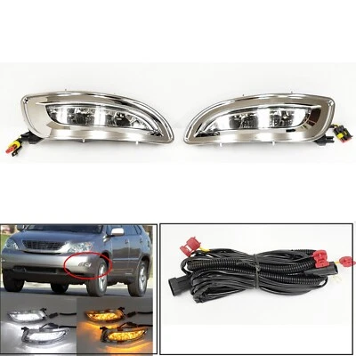 For 2004-2006 Lexus RX330 LED Amber/White Fog Lights Kit w/ Chrome Bezels Wires - Image 1 of 4