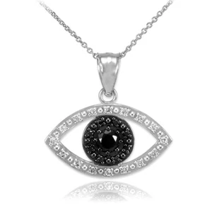 Collar colgante de oro blanco real de 14 K con 16 diamantes transparentes y 8 negros - Imagen 1 de 8