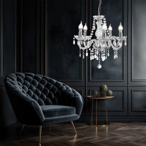 Kronleuchter Hängelampe Pendelleuchte chrom Kristall Wohnzimmerlampe H 150 cm - Bild 1 von 11
