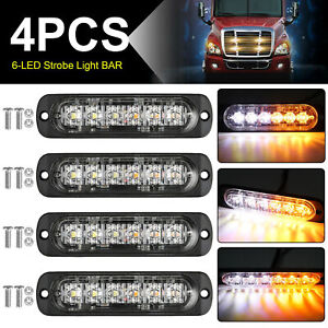 4X 6LED Strobe Lights Bar Car Truck Flashing Warning Hazard Beacon Amber/White