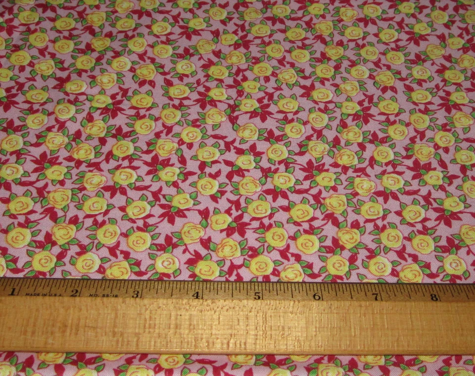 1码黄色玫瑰粉红色100%纯棉织物AUNT LINDYS纸娃娃 — 第 1/1 张图片