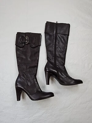 Antonio Melani Brit Boot Mujer Talla 8M Cuero Marrón Hebilla Hasta la Rodilla Cremallera 3.25" Foto 1 de 4