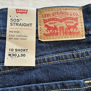 Levis 505 Jeans Womens Size 10 Short Blue Straight Leg Stretch W30 x L30 - Picture 1 of 17