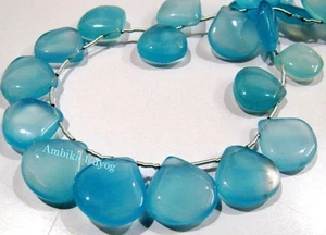 AAA Quality Natural Blue Chalcedony Heart Shape Beads 15-16 mm, Strand 10 inches - Afbeelding 1 van 6