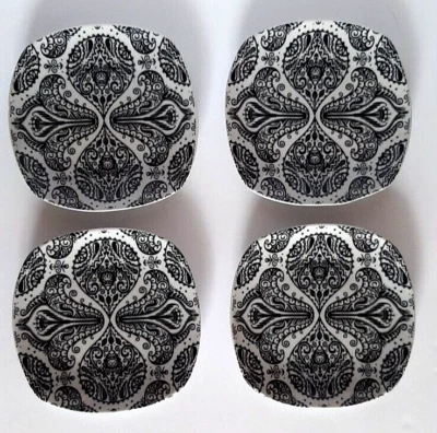 Cynthia Rowley Black & White Paisley Plates Set of 4 Salad Bread 5.5 inches - Image 1 of 4