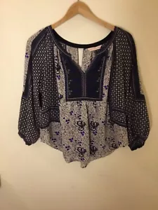Rebecca Taylor blue White floral silk BoHo 3/4 sleeve Blouse/Top sz 4 - Picture 1 of 7