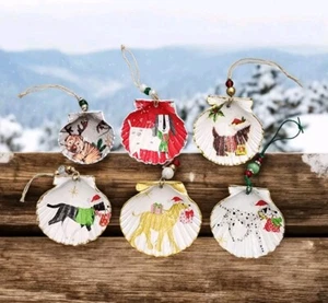 6 Decoupage Scallop Shell Ornaments Dogs Breeds Pets Animals Holiday Decor  - Picture 1 of 13