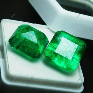 16.15 Ct Natural Green Emerald Gemstone Loose CERTIFIED Square Shape Pair - Picture 1 of 15