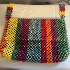 Cynthia Rowley Damen Streifen Perlen Mehrfarbig Umhängetasche Boho Handtasche Regenbogen - Bild 1 von 14