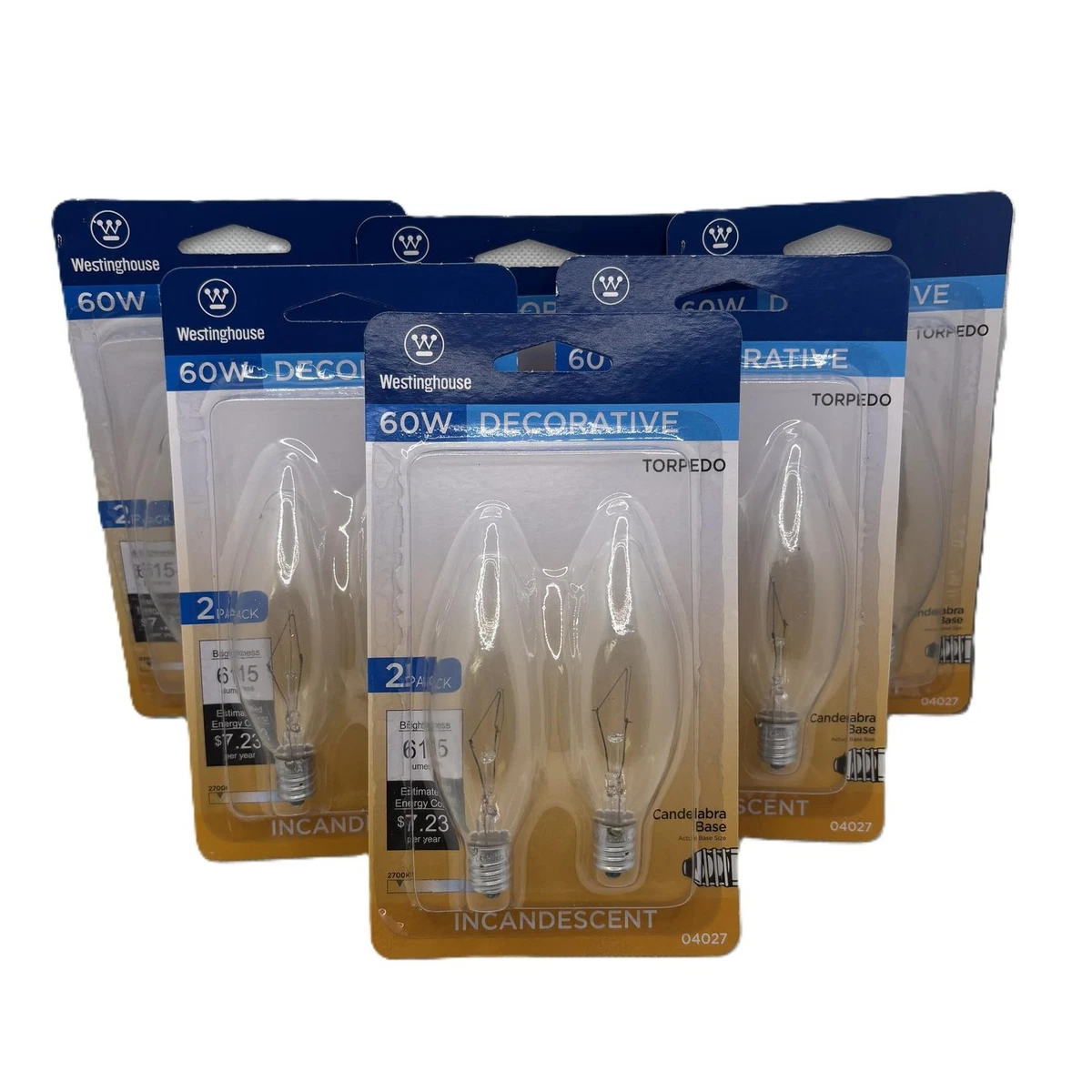 Westinghouse 60 Watt B10 Frosted Torpedo Light Bulbs - 12 Pack, E12 Candelabra Base, Warm White