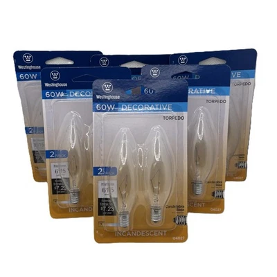 6/2 Pack Westinghouse 04027 B10 Torpedo Ceiling Fan Light Bulb 60 Watt Clear E12 - Image 1 of 3