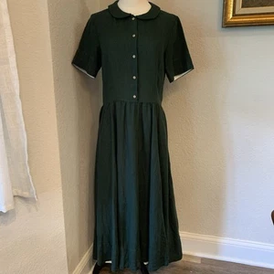 NWOT Son De Flor Sz M Green 100% Linen Peter Pan Collar Midi Dress Pockets - Picture 1 of 20