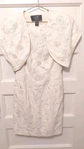 Abito smanicato Carmen Marc Valvo donna taglia 6 avorio con perline e giacca bolero  - Foto 1 di 20