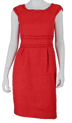 CAROLINA HERRERA Scarlet Red Boucle Tweed Cap-Sleeve Boatneck Sheath Dress 6 - Image 1 of 4