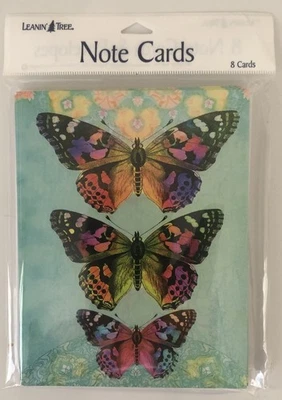 8 Leanin Tree Cards Blank Inside,  3 Colorful, Bright, Cheerful Butterflies USA - Image 1 of 2