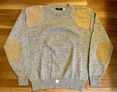 Deadstock Vintage Orvis Wool Sweater Beige Men’s Size L Elbow Shoulder Pads Tag - Image 1 of 4