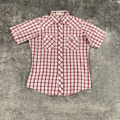 Vintage Lee Shirt Mens Large Red White Plaid Western Pearl Snap Short Sleeve 80s - Image 1 of 4