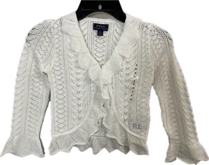 Polo Ralph Lauren Girls Ruffled Pointelle Knit Cotton Cardigan White Size 5 - Picture 1 of 5