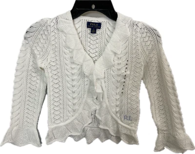Cárdigan Polo Ralph Lauren Niñas Volantes Punto Algodón Blanco Talla 5 Foto 1 de 4