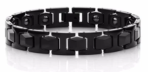 Men's New Link Bracelet - Black Plated Tungsten Carbide with Therapeutic Magnets - Picture 1 of 1