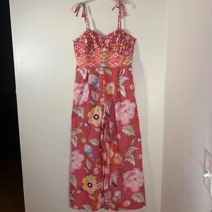 New Anthropologie Ranna Gill Printed Jumpsuit Red Motif Floral Wide-Leg Size L - Picture 1 of 9
