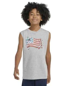 adidas Sleeveless USA Graphic Heather Top Big Boys XL Gray Crewneck Pullover - Picture 1 of 15