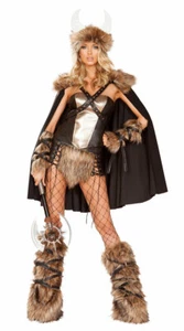 Roma Sexy Viking Warrior Deluxe 4pc Black & Beige w/ Faux Fur Costume 4892 - Picture 1 of 3
