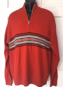 Nautica Sweater Mens XL Red Cotton Blend Wool Nordic Half Zip  - Picture 1 of 10