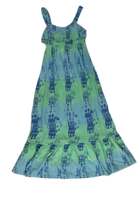 New Girls JUSTICE Size 10 Cotton Summer Dress Green Blue Tie Dye - Image 1 of 4
