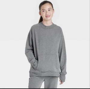 Girl Cozy All in Motion Fleece Sweatshirt Heathered Steel LARGE 10-12 NEW - Picture 1 of 3