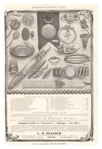 Print Ad 1907 CD Peacock Holiday Jewelry Chicago Swastik Pin Ring Gold Silver IL - Picture 1 of 1