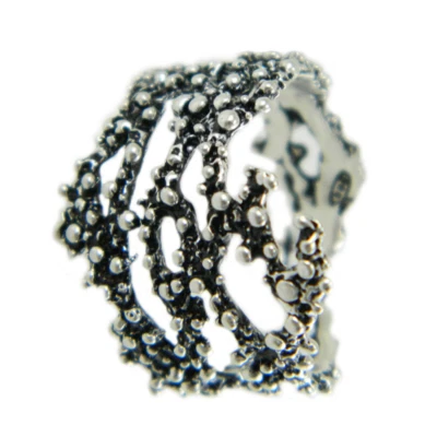 Anello argento brunito a grani tipo sarda forma ramo corallo MISURA REGOLABILE - Immagine 1 di 2