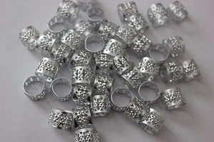 100 PCS Dreadlocks Bead Cuff Clip.Decoration Filigree Tube Silver Color 10mm - Picture 1 of 3