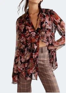 Blusa Free People Tilly Volantes Frontales Estampado Floral Manga Larga Bohemia Grande - Imagen 1 de 19