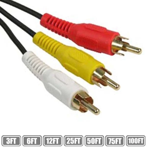 3 6 12 25 50 75 100FT 3 RCA Male to Male Audio Video Composite Cable Gold LOT - Image 1 of 1