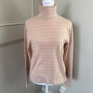 Vintage J. Crew Outfitters Turtleneck Tan Pink Stripe Size M 90s 100% Cotton - Picture 1 of 4