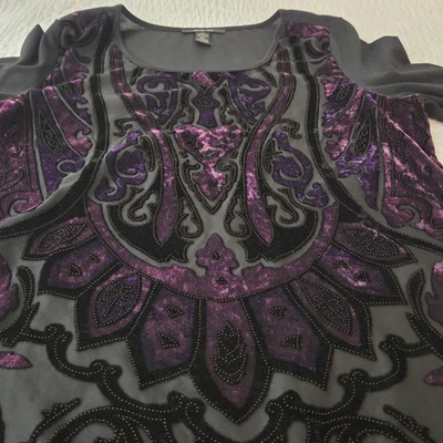 Style & Co y2k Terciopelo Burnout Púrpura Negro Capricho Hada Oscura Ciruela Mediana Foto 1 de 4