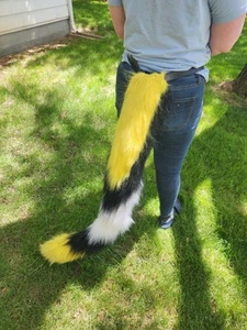 Fluffy Dragon long waving tail Furry Cosplay faux fur yellow black white - Picture 1 of 8