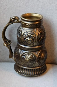 Vintage McCoy 6040 Pottery Planter Vase Stein Bronze Color w/ Many Face Design - Picture 1 of 9