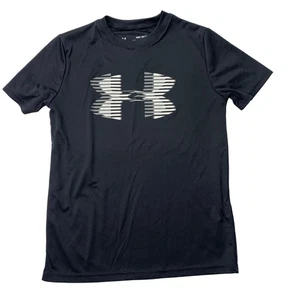 Under Armour Boys Youth Medium Shirt Heat Gear Loose Black White Short Sleeve - Picture 1 of 4